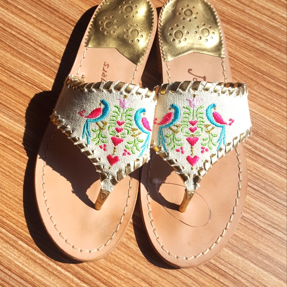 Jack Rogers Embroidered Bird Floral Sandals